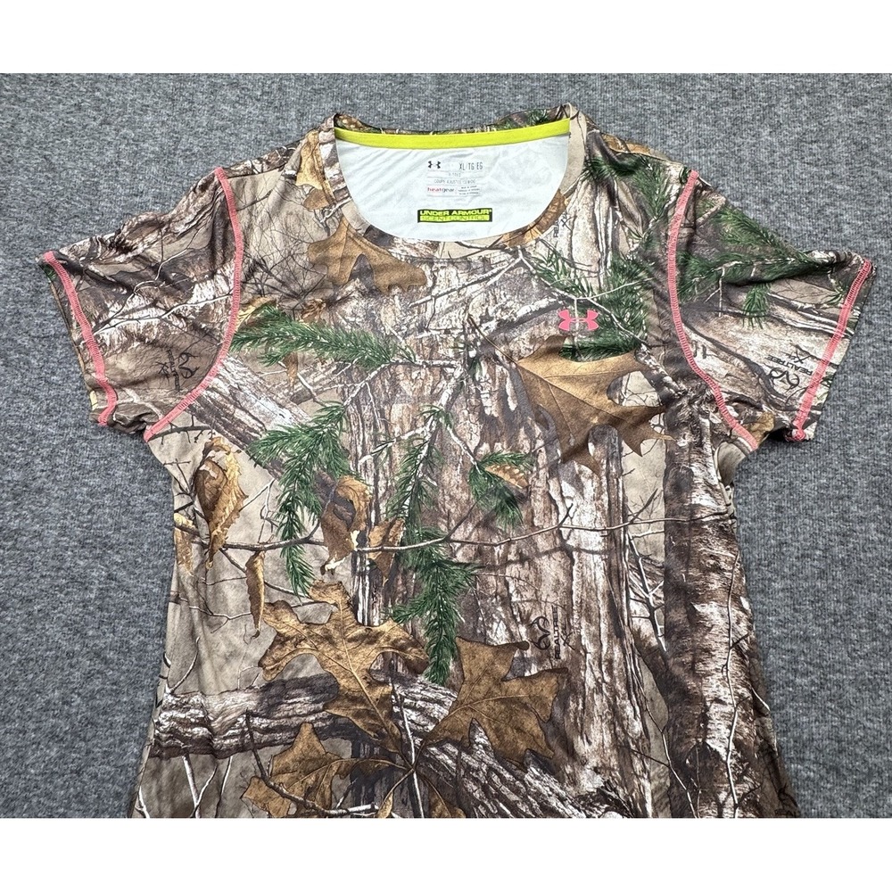 Under Armour Scent Control Camo Short‎ Sleeve Shirt Womens Sz XL Fitted Realtree